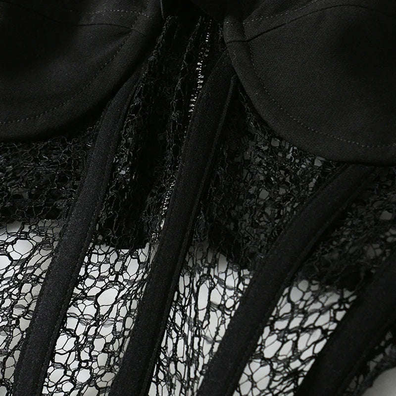 Twotwinstyle regata de renda feminina, top curto sem mangas, gola quadrada, cor sólida, sexy, moda, 2021
