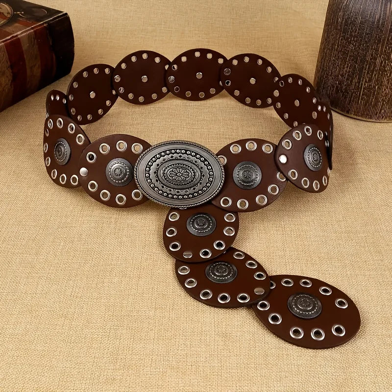 1pc estilo vintage feminino falso cinto de plutônio com fivela de rebite oval cintura vintage cintos personalizados