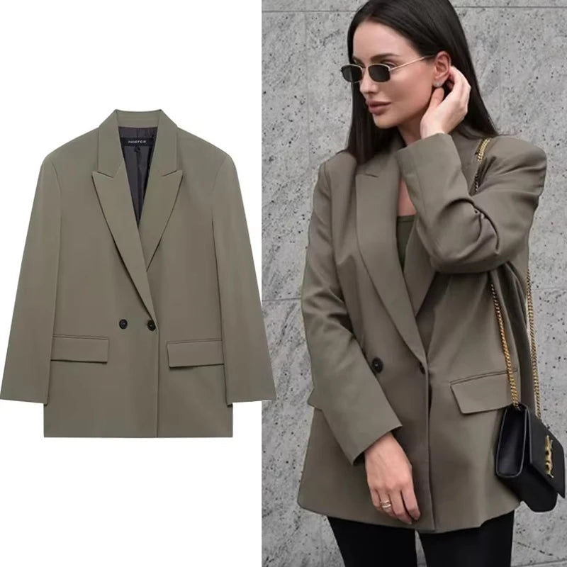 Hxao blazer preto feminino novo em jaquetas escritório casual longo blazer mulher primavera 2025 manga longa oversized sólido blazer 088