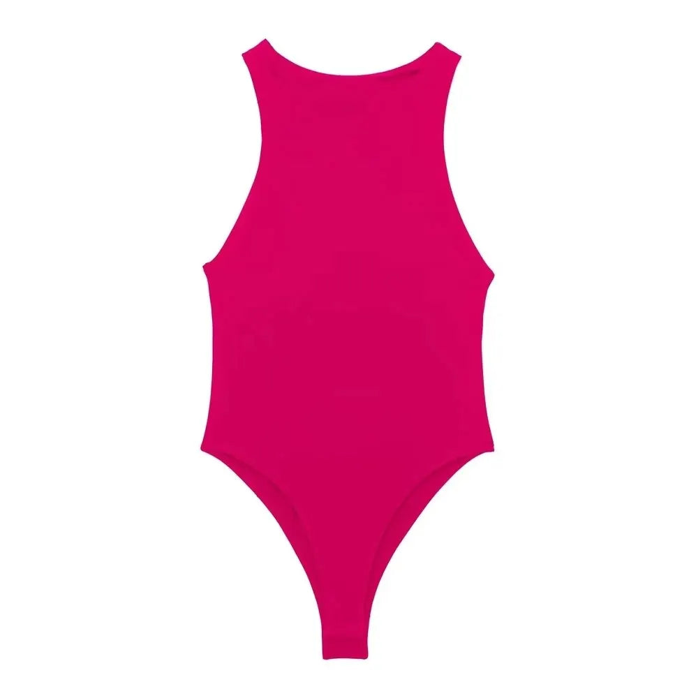 Trza moda feminina com halter pescoço magro bodysuit sexy sem mangas snap-botão feminino playsuits mujer