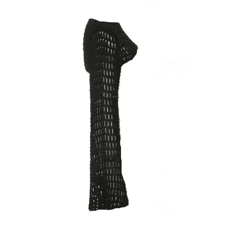 Verão crochê malha oco para fora colheita topo feminino y2k sexy blusa camisas manga longa queimado camisola cobrir ups streetwear pullovers