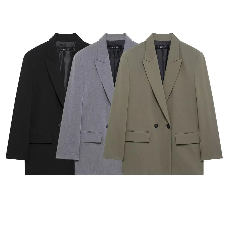 Hxao blazer preto feminino novo em jaquetas escritório casual longo blazer mulher primavera 2025 manga longa oversized sólido blazer 088