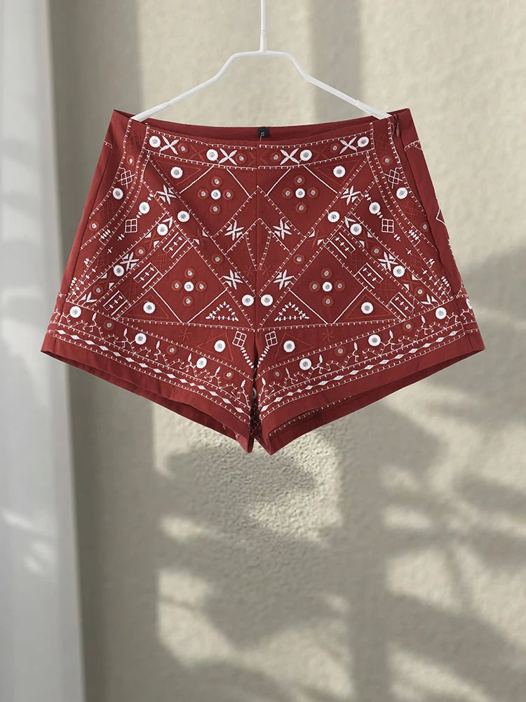 Casual bordado colete shorts outfits feminino com decote em v único breasted mini calças ternos feminino 2025 primavera verão novos conjuntos chiques senhora