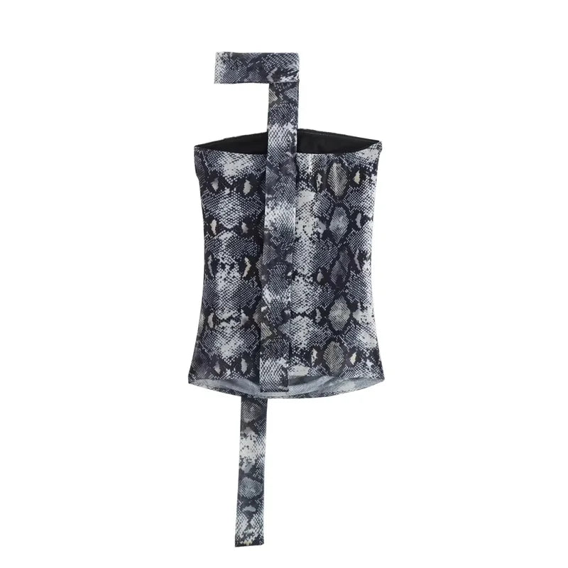 Muyer 2025 tule colheita topo feminino leopardo impressão ruched tubo topos para mulher sexy sem costas halter topo feminino fora do ombro verão topo