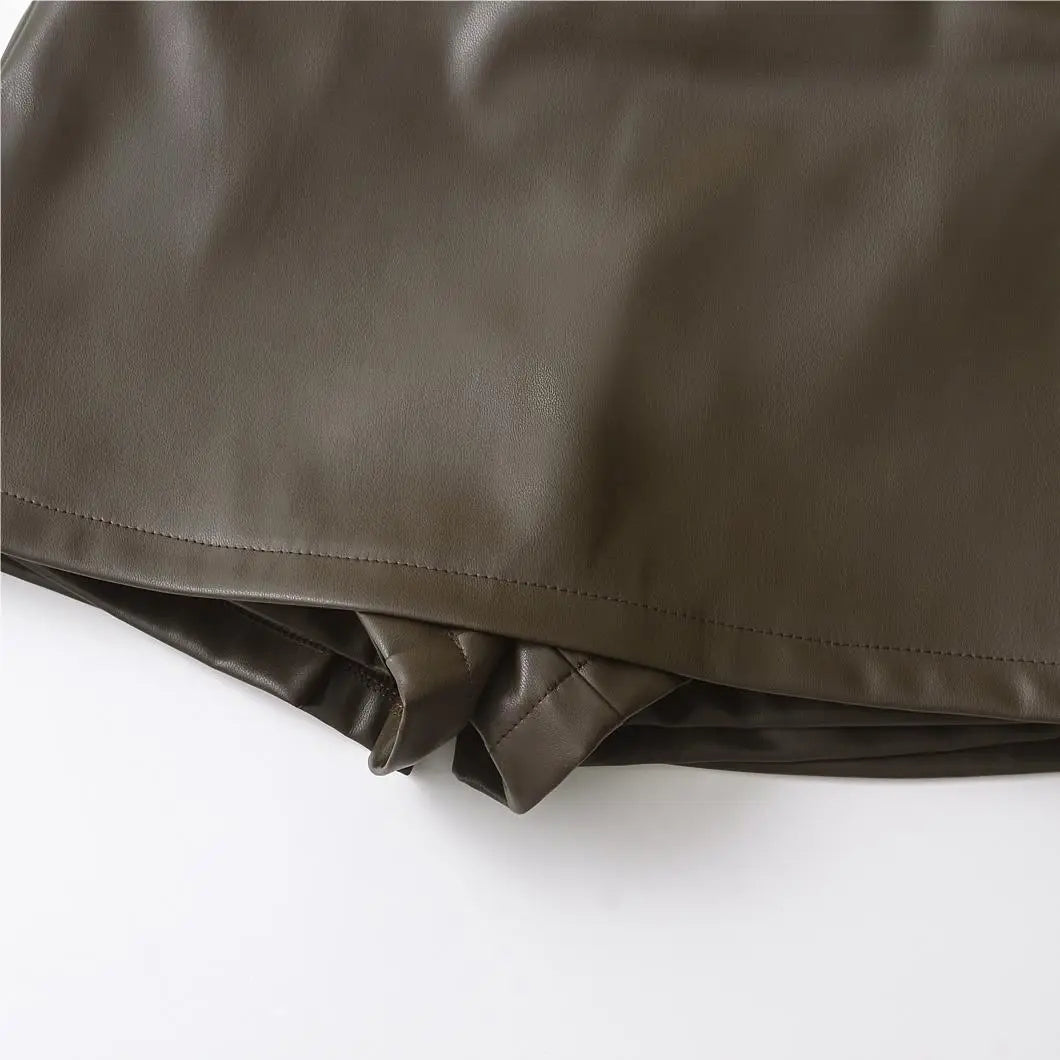 Mini saias pretas elegantes moda coreana saias de couro falso para mulher saias de cintura baixa saia de couro dividido com shorts marrom