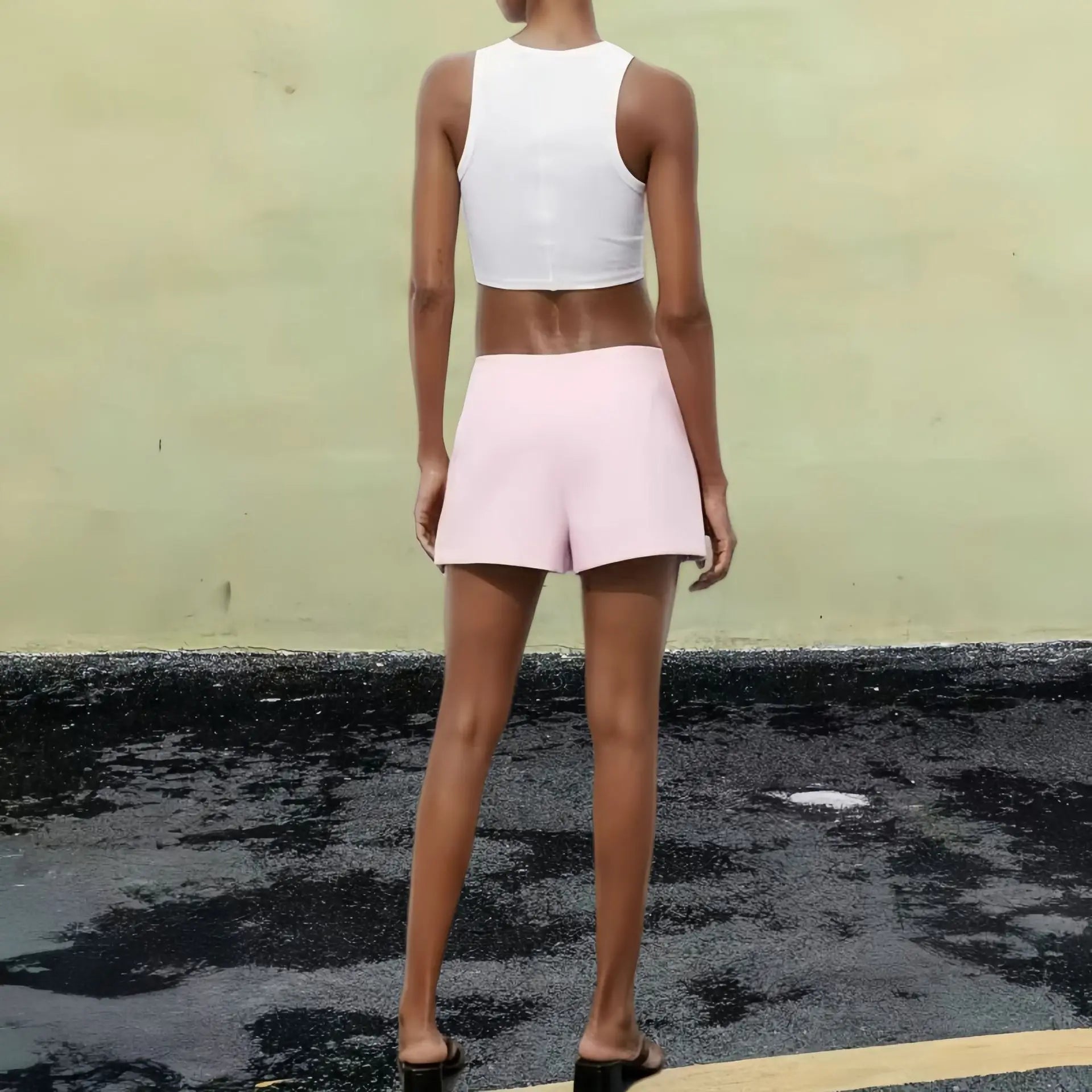 2025 Y2K assimétrico cyber pink saia de cintura baixa bralette combo resistente ao desbotamento streetwear + versão branca de cristal