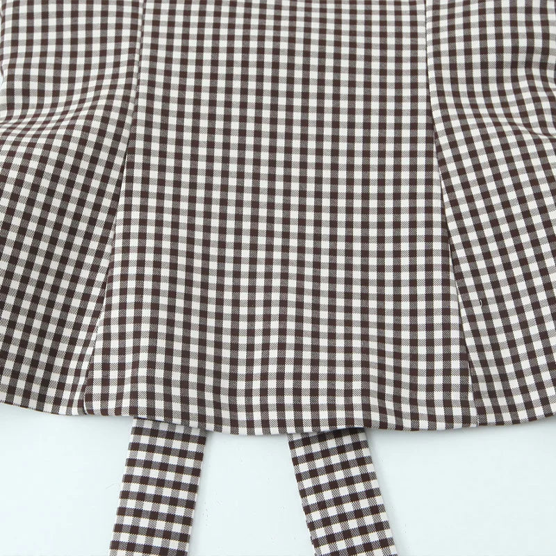 Willshela moda feminina com arco xadrez sem costas lado zíper colete alças vintage gola quadrada feminino chique senhora regata