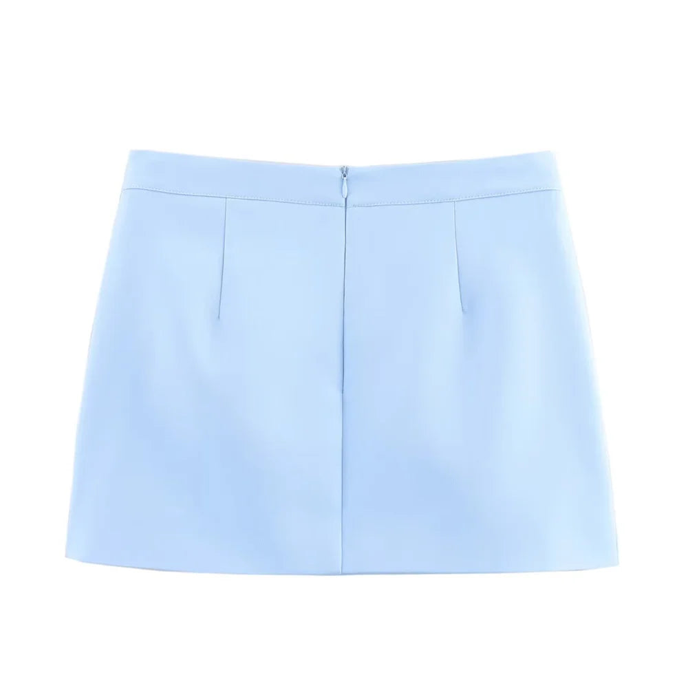 UNIZERA blusa feminina sem alças com zíper decoração saia curta para primavera e verão roupas femininas casuais