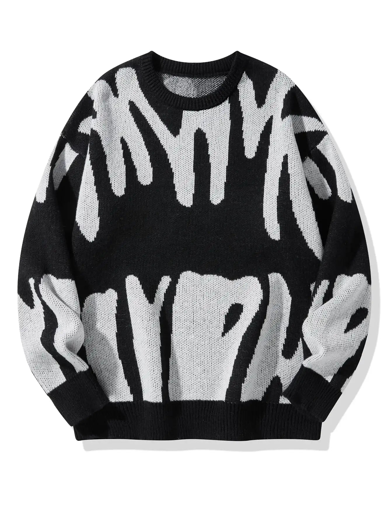 Pulôver de malha com padrão Jacquard irregular masculino, suéter casual com gola redonda, cor de contraste, popular, outono, inverno, novo