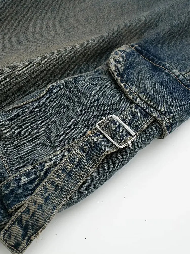 2023 primavera outono mulher bolso workwear denim carga calças compridas moda meados de cintura vintage casual rua calças soltas