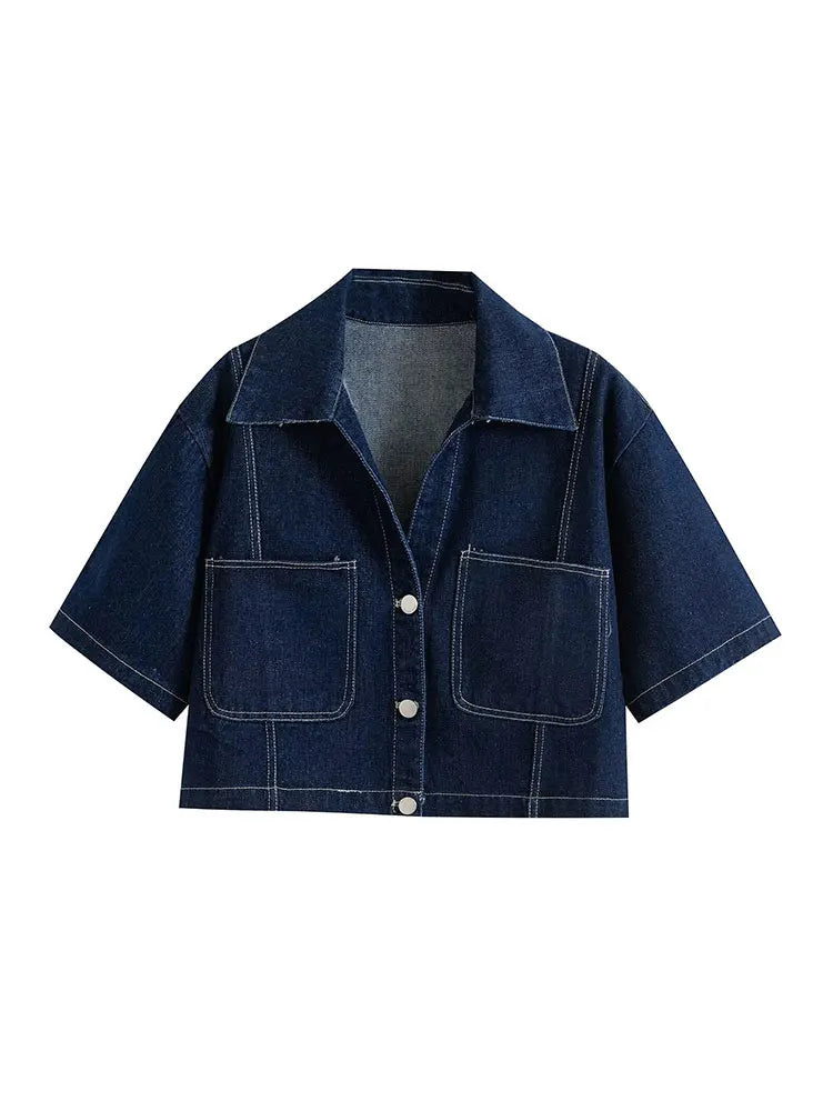 Traf 2025 conjuntos casuais femininos de verão moda mini saias shorts conjuntos denim camisa curta conjuntos superiores para mulheres rua roupa feminina