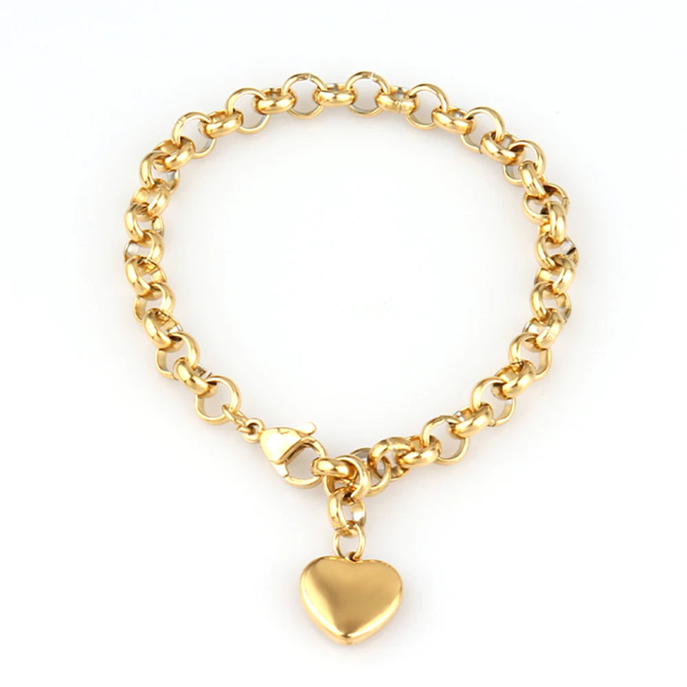 Pulseira de coração de aço inoxidável 316L para mulheres moda coração pingente corrente pulseiras joias presente