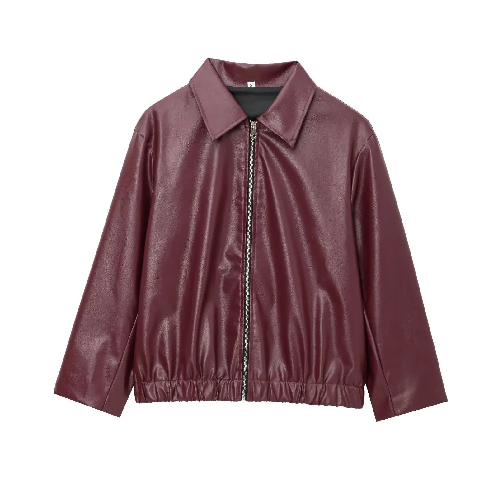 Trafza vinho vermelho couro falso jakcet moda outerwear engrossar zíper lapela casacos do plutônio outono inverno streetwear senhoras topos feminino