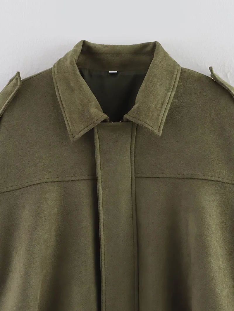 Rafznb jaquetas bomber femininas casacos moda gola virada para baixo manga longa casacos soltos vintage feminino outerwear chiques topos