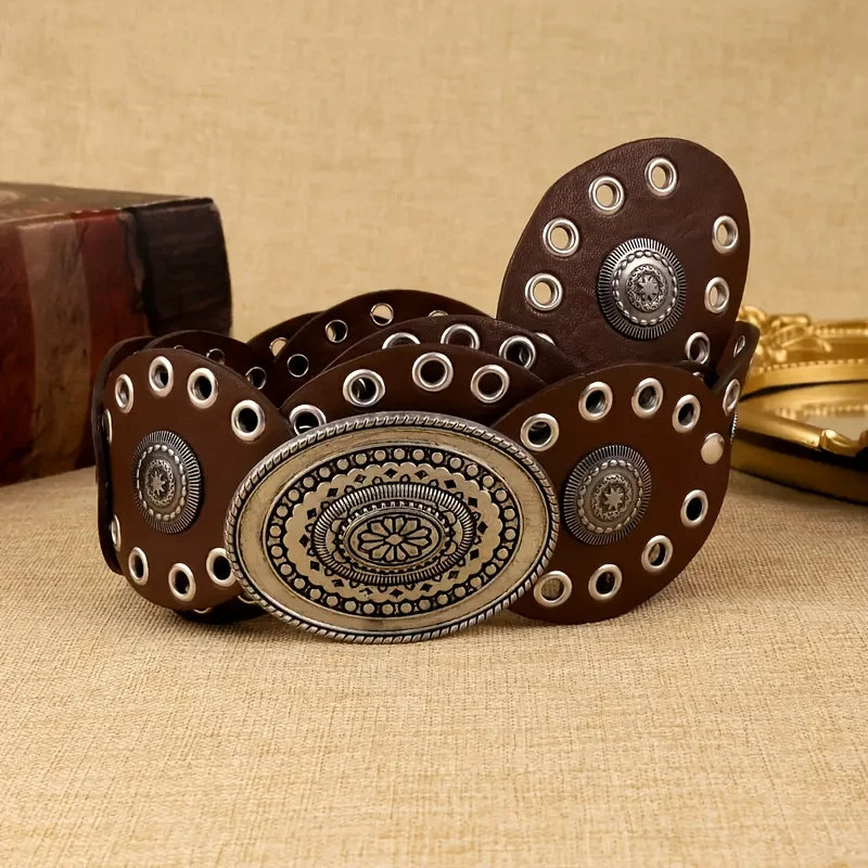 1pc estilo vintage feminino falso cinto de plutônio com fivela de rebite oval cintura vintage cintos personalizados