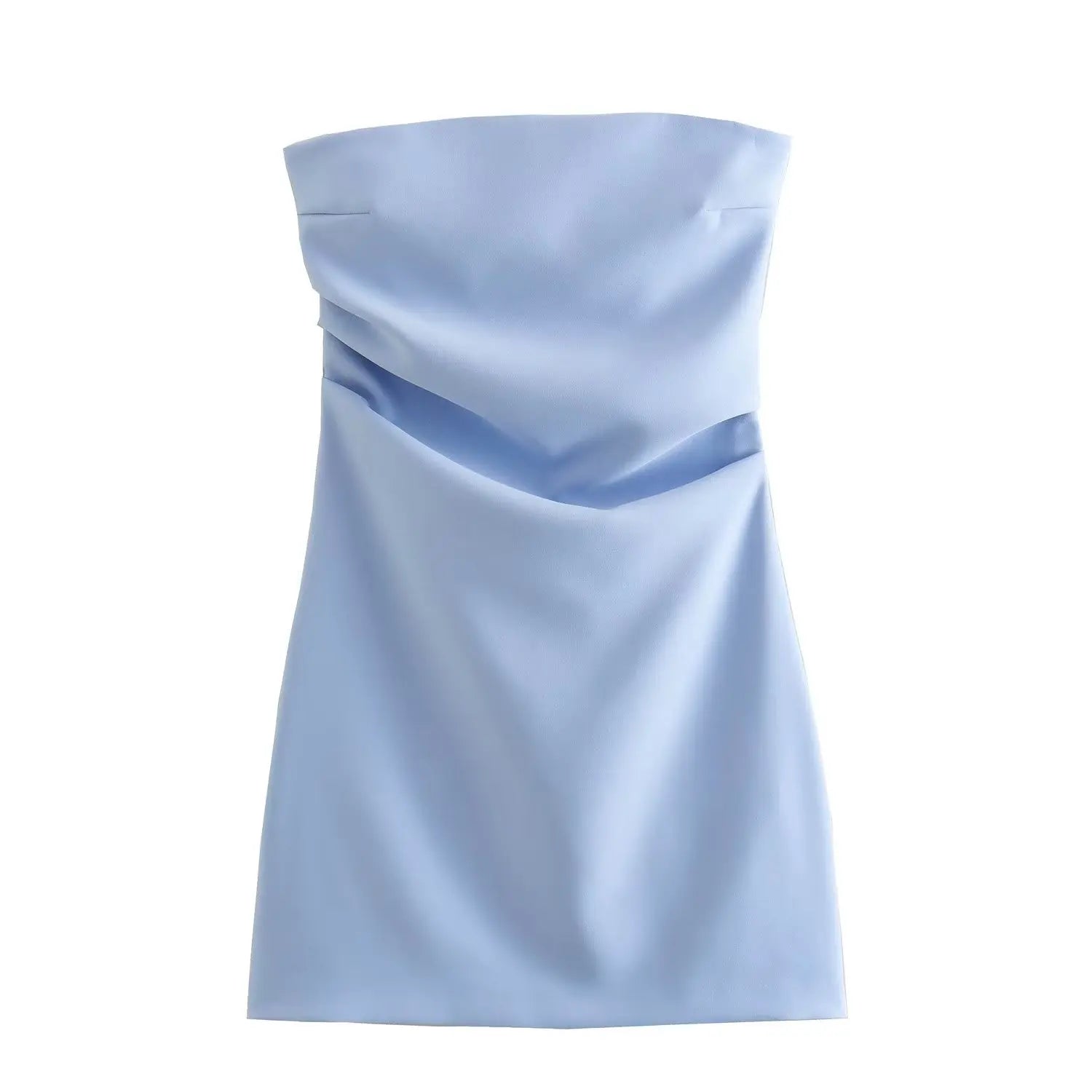 Traf moda feminina sexy voltar zíper cor sólida plissados sem alças mini vestido chique feminino sem mangas vestidos de noite mujer