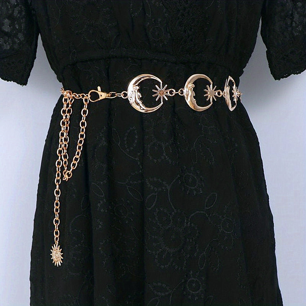 Boho lua sol oco cintura corrente y2k tendência borla vestido corrente feminina cintos de corpo ajustáveis jóias de barriga