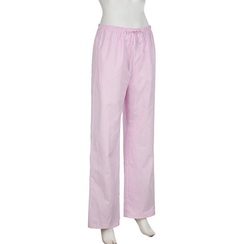 Cuteandpsycho streetwear listrado impressão calças soltas rendas corredores moda y2k calças largas básico estética 90s bonito bottoms