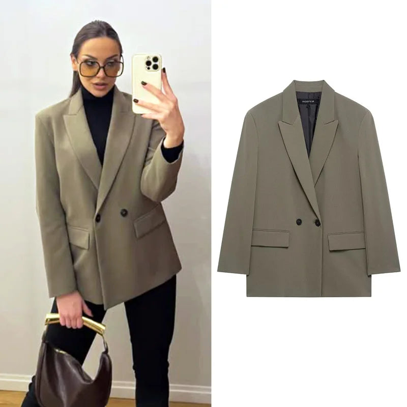 Hxao blazer preto feminino novo em jaquetas escritório casual longo blazer mulher primavera 2025 manga longa oversized sólido blazer 088