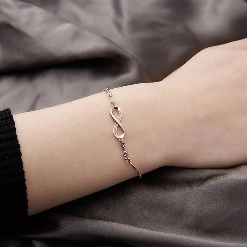 Wu 2022 nova moda popular pulseira ajustável micro-inset zircão figura 8 ciclo infinito pulseira de cristal feminino mão jóias