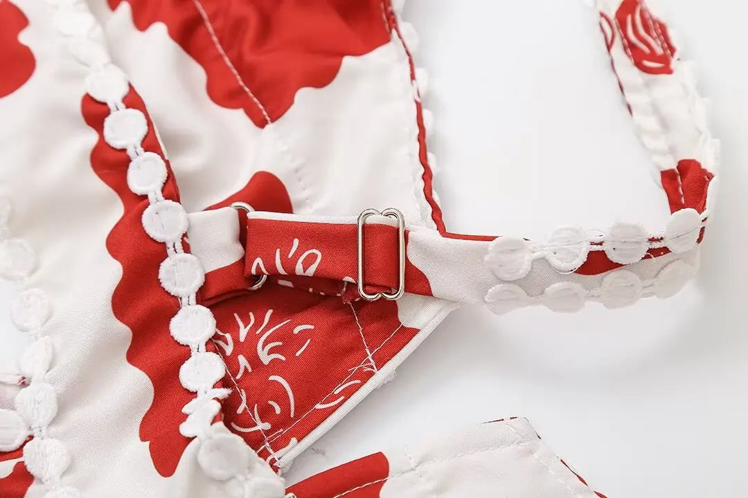 Vestido retrô americano suspenso para mulheres, estilo boêmio, cintura oca, saia curta em linha A, verão, novo