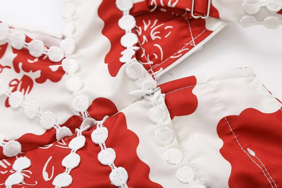 Vestido retrô americano suspenso para mulheres, estilo boêmio, cintura oca, saia curta em linha A, verão, novo