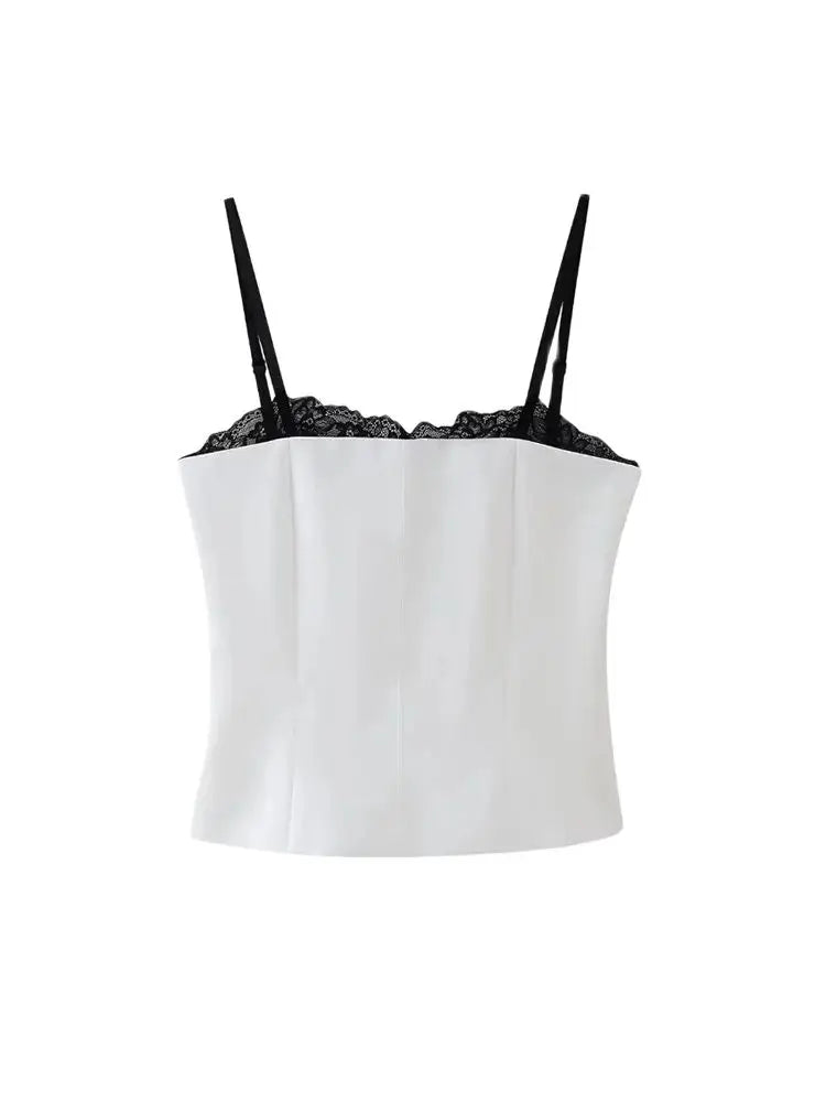 TRZA – Regatas femininas de renda, sem costas, alças finas, zíper lateral, camis femininas, moda sexy