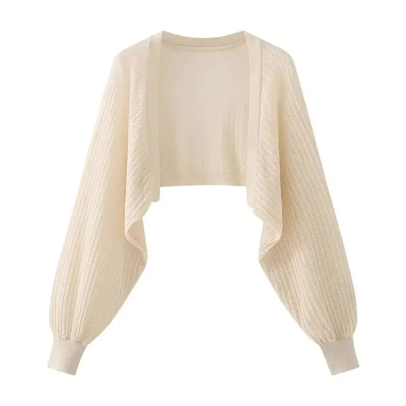 Cardigan francês de malha de seda gelo à prova de sol, jaqueta fina de verão feminina, colete, saia suspensa, xale, blusa externa