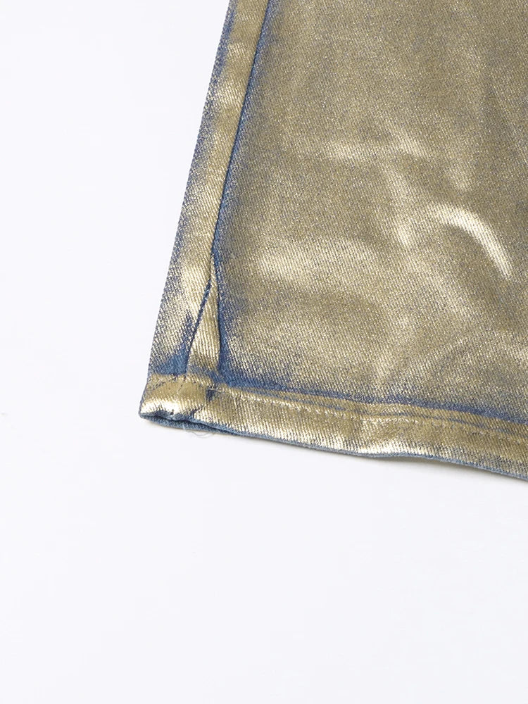 Twotwinstyle casual calças soltas para as mulheres cintura alta emendado botão streetwear perna reta moda nova