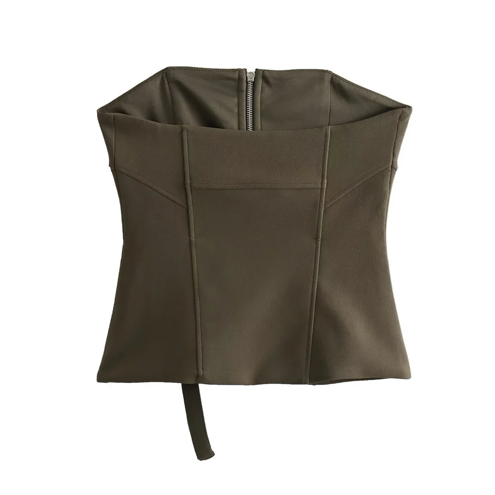 Taop & za 2024 primavera novo produto moda feminina e casual versátil fino ajuste bolso com zíper decoração com sutiã e alça superior