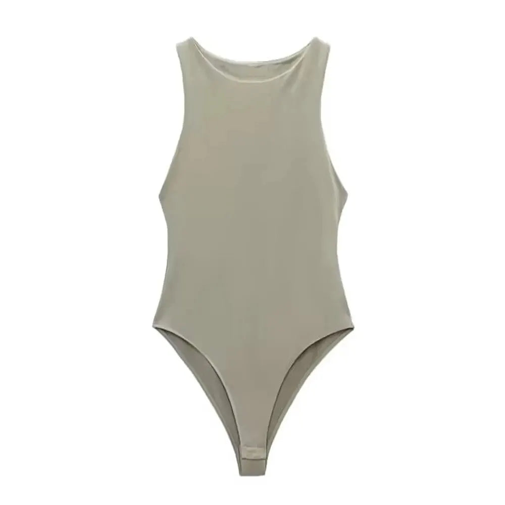 Trza moda feminina com halter pescoço magro bodysuit sexy sem mangas snap-botão feminino playsuits mujer