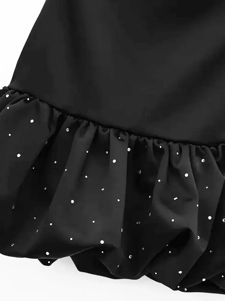 Mini vestido sem alças TRZA para mulheres com strass, pescoço reto, zíper traseiro, vestidos femininos, moda sexy