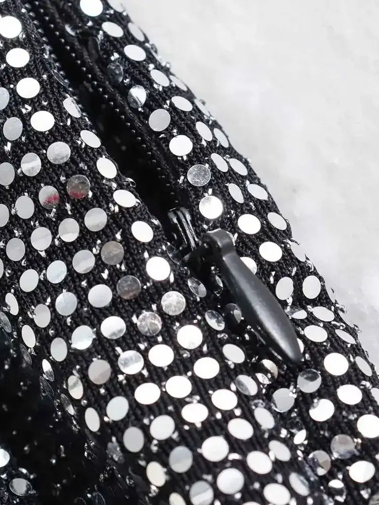 TRZA – Saias femininas com lantejoulas e nó, cintura alta, zíper lateral, saia curta feminina, moda