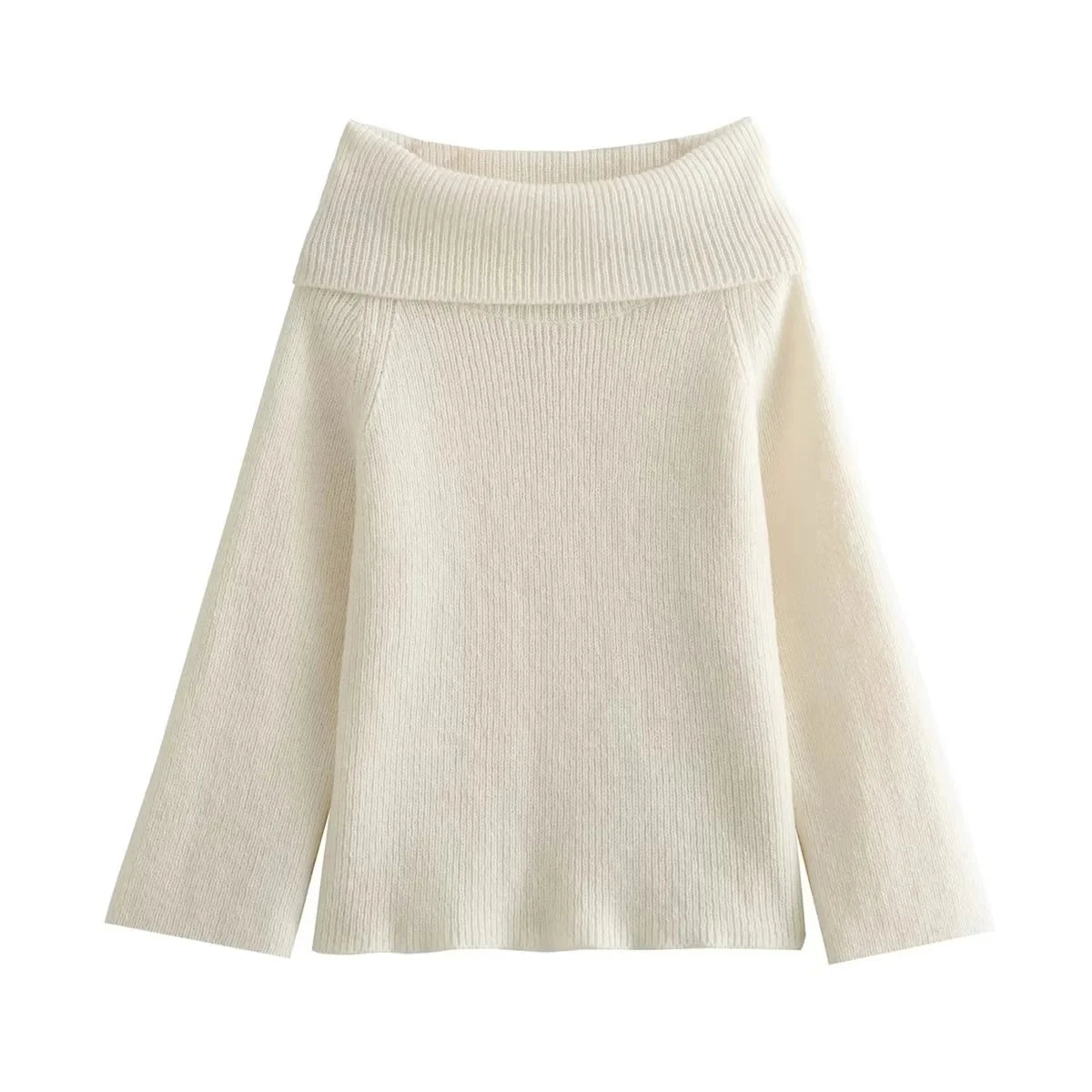 Trafza moda feminina sólida fora do ombro camisola de manga longa pulôver de malha camisola outono feminino casual malhas chique topo