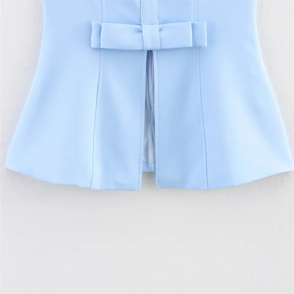 UNIZERA blusa feminina sem alças com zíper decoração saia curta para primavera e verão roupas femininas casuais