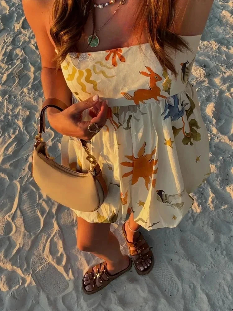 Vestido Mini Estampado Sem Mangas - Verão