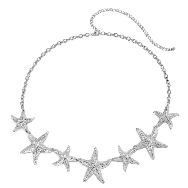 Estilo étnico estrela do mar corrente de cintura acessórios boêmio versátil cinto vestido feminino high-end vestido com cintura metal retro
