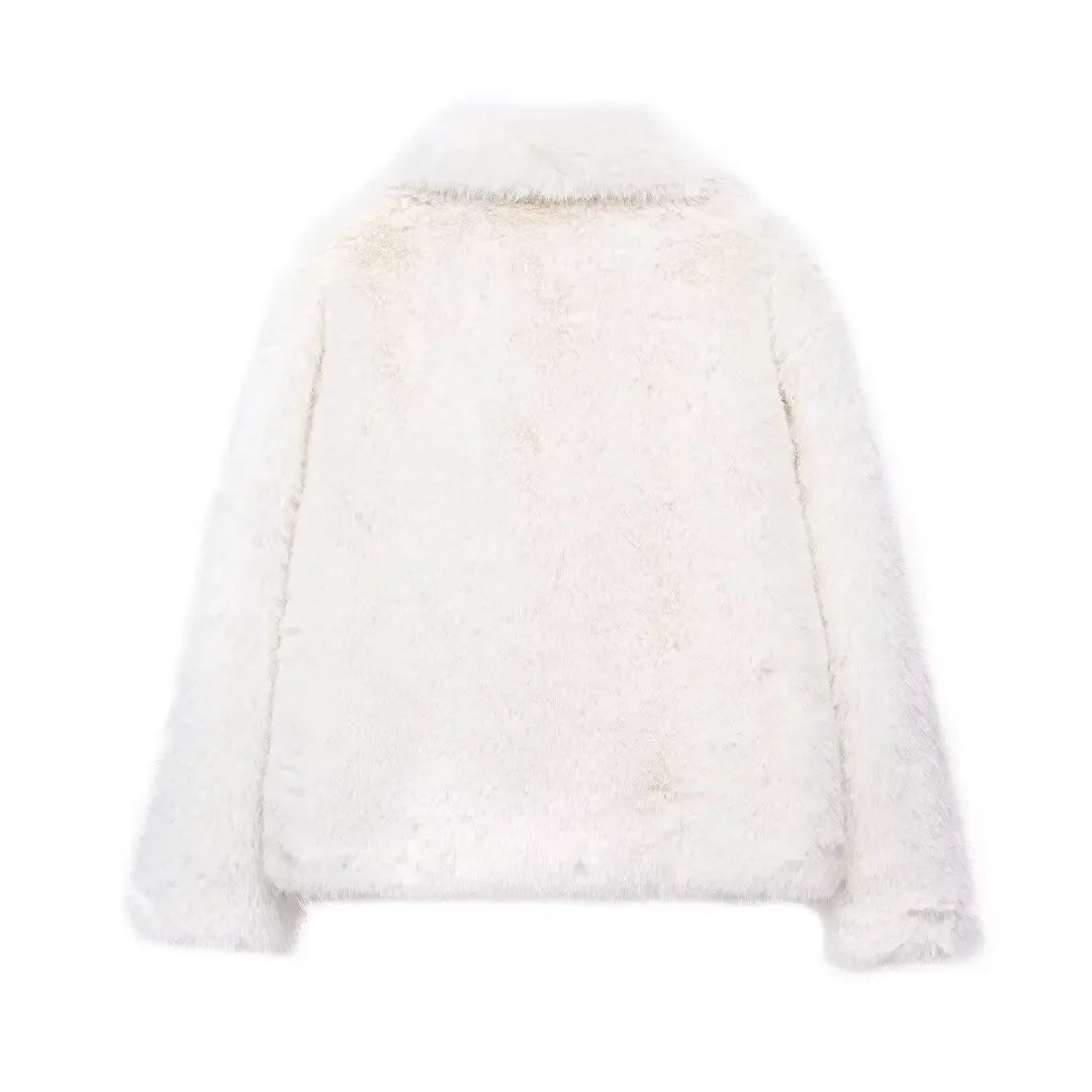 Traf 2024 mulher outono inverno casaco de pele do falso pelúcia fofo jaqueta feminina novo em outerwears branco vermelho cinza preto lã misturas casacos