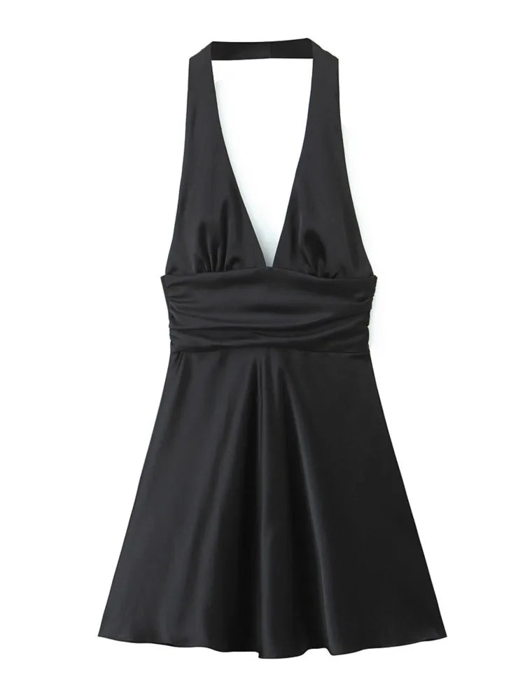 Traf robe y2k cetim fino extremo curto vestido de festa feminino 2025 primavera arco amarrado sem mangas sem costas magro uma linha mini vestido vermelho
