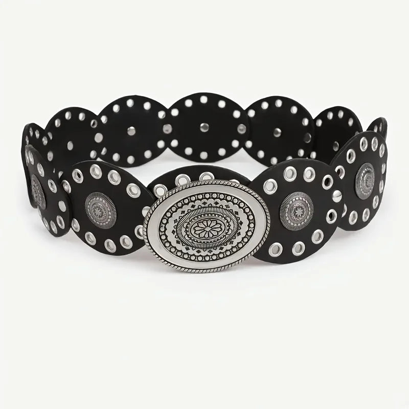 1pc estilo vintage feminino falso cinto de plutônio com fivela de rebite oval cintura vintage cintos personalizados