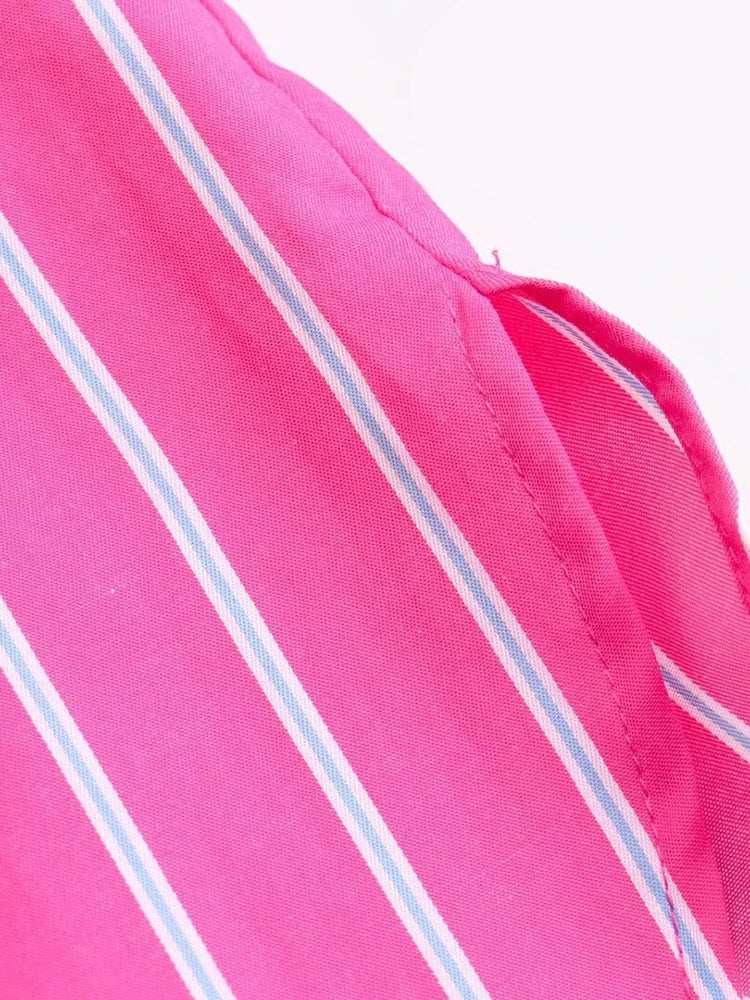 TRAF Camisa de verão Feminina com Lapela Reta e Peito Único Camisa Solta Moda Popular Decoração de Riscas Bolso Camisa Solta Fina
