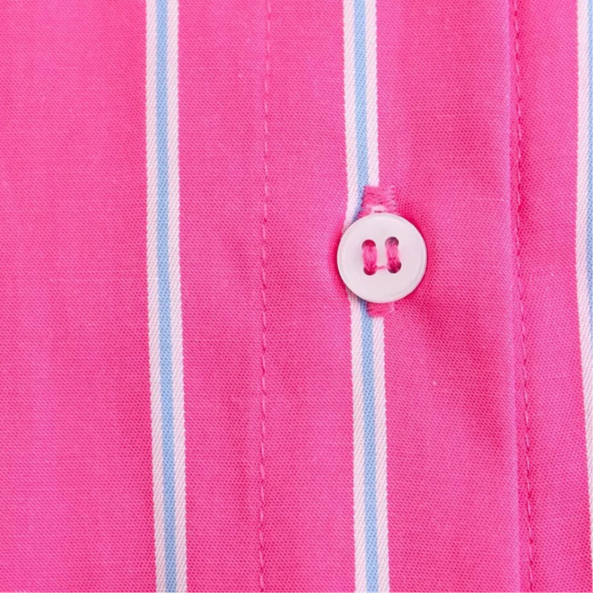 TRAF Camisa de verão Feminina com Lapela Reta e Peito Único Camisa Solta Moda Popular Decoração de Riscas Bolso Camisa Solta Fina