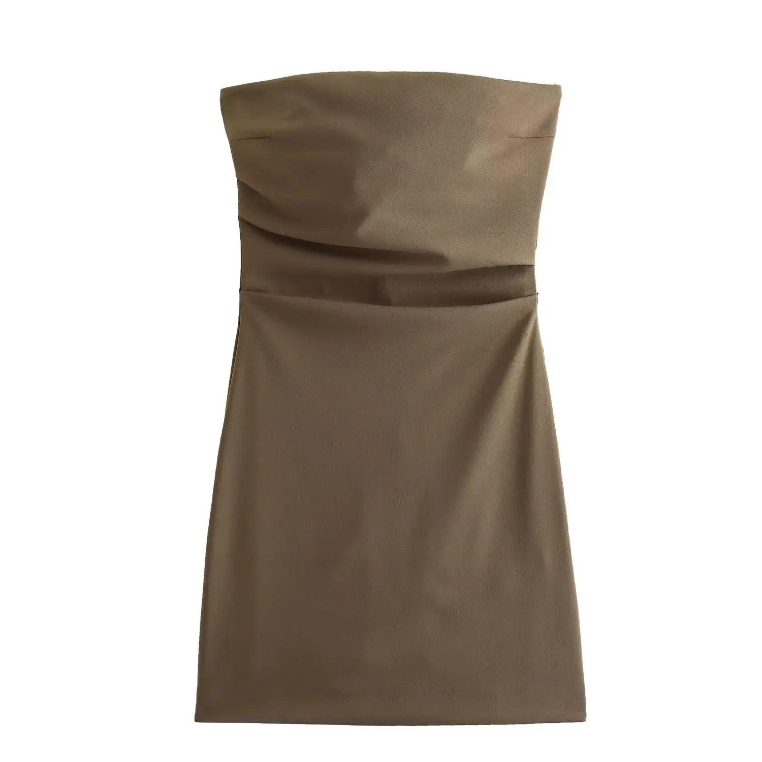 Traf moda feminina sexy voltar zíper cor sólida plissados sem alças mini vestido chique feminino sem mangas vestidos de noite mujer
