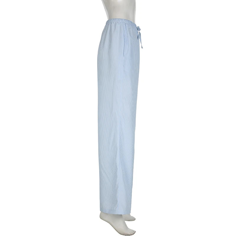 Cuteandpsycho streetwear listrado impressão calças soltas rendas corredores moda y2k calças largas básico estética 90s bonito bottoms