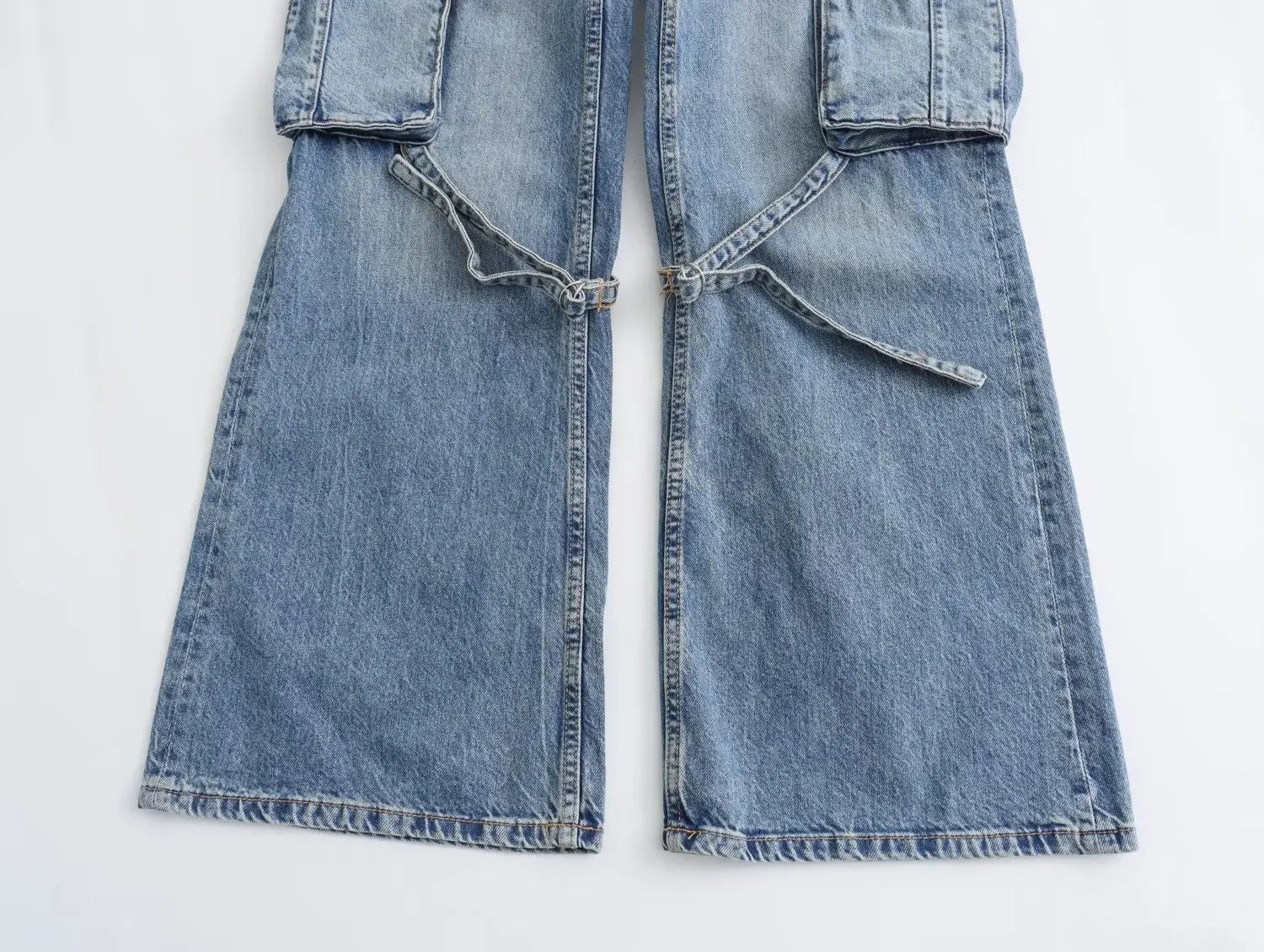Trafza 2023 outono moda casual sólido calças de cintura alta feminino denim calças de perna larga y2k jeans feminino calças de carga longa jeans