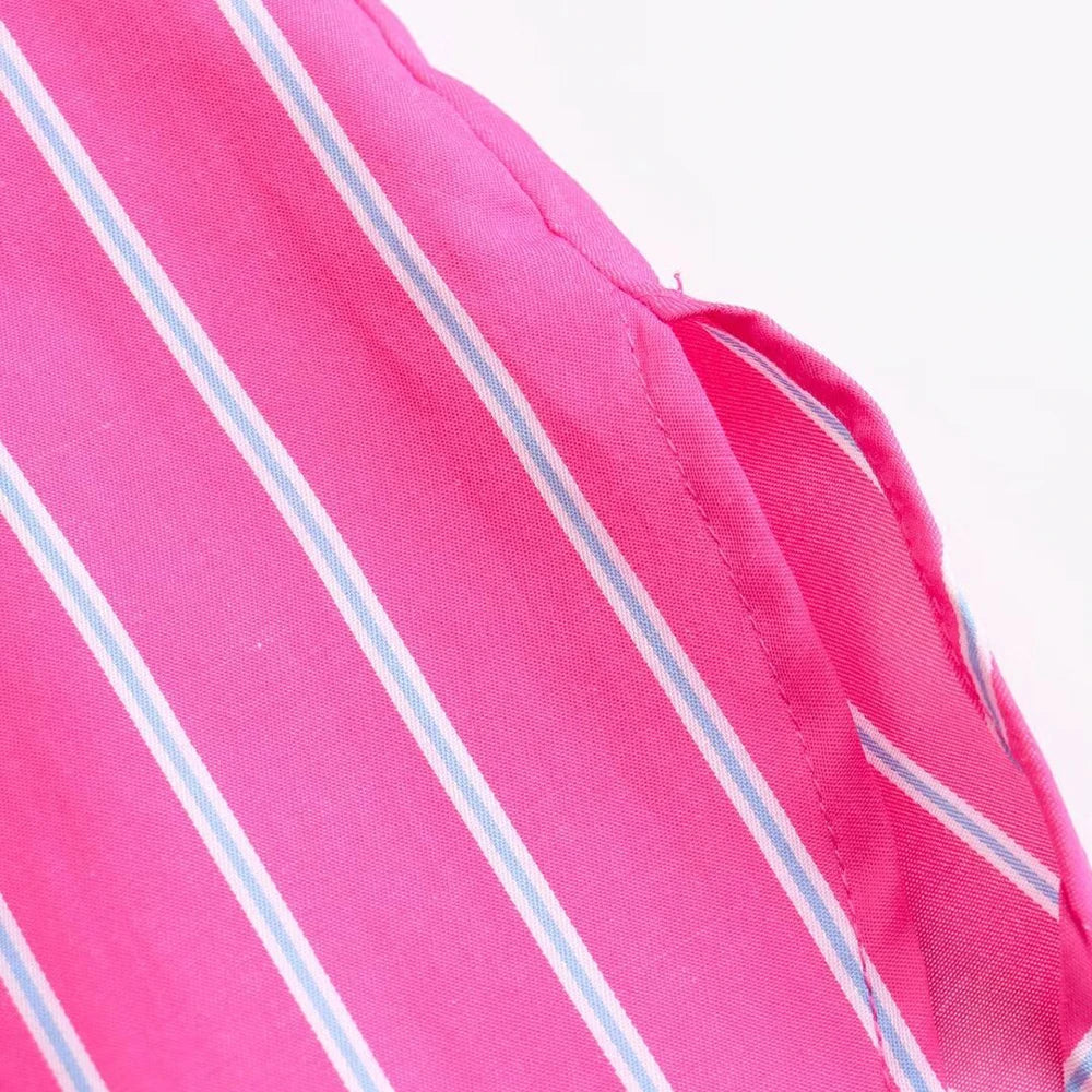 TRAF Camisa de verão Feminina com Lapela Reta e Peito Único Camisa Solta Moda Popular Decoração de Riscas Bolso Camisa Solta Fina