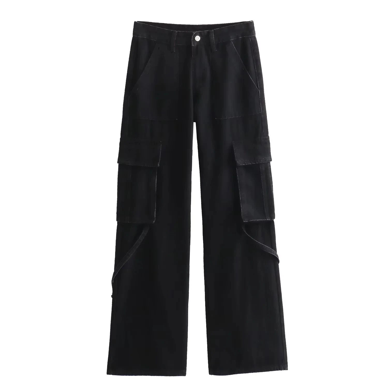 Trafza 2023 outono moda casual sólido calças de cintura alta feminino denim calças de perna larga y2k jeans feminino calças de carga longa jeans
