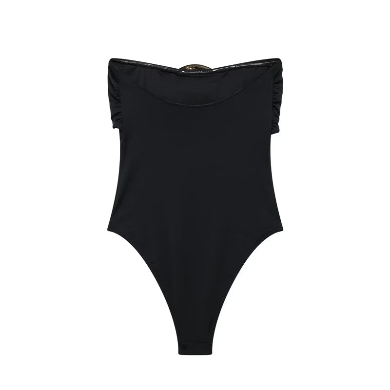 Muyer fora do ombro preto mulher corpo sem mangas apertado bodysuit lingerie sexy sem costas bodysuit feminino verão uma peça maiô