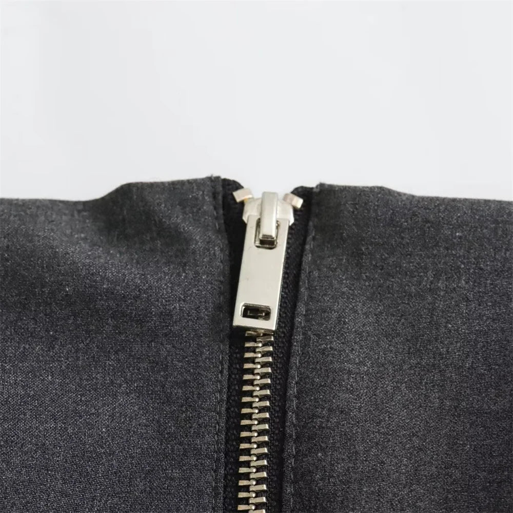 Taop & za 2024 primavera novo produto moda feminina e casual versátil fino ajuste bolso com zíper decoração com sutiã e alça superior