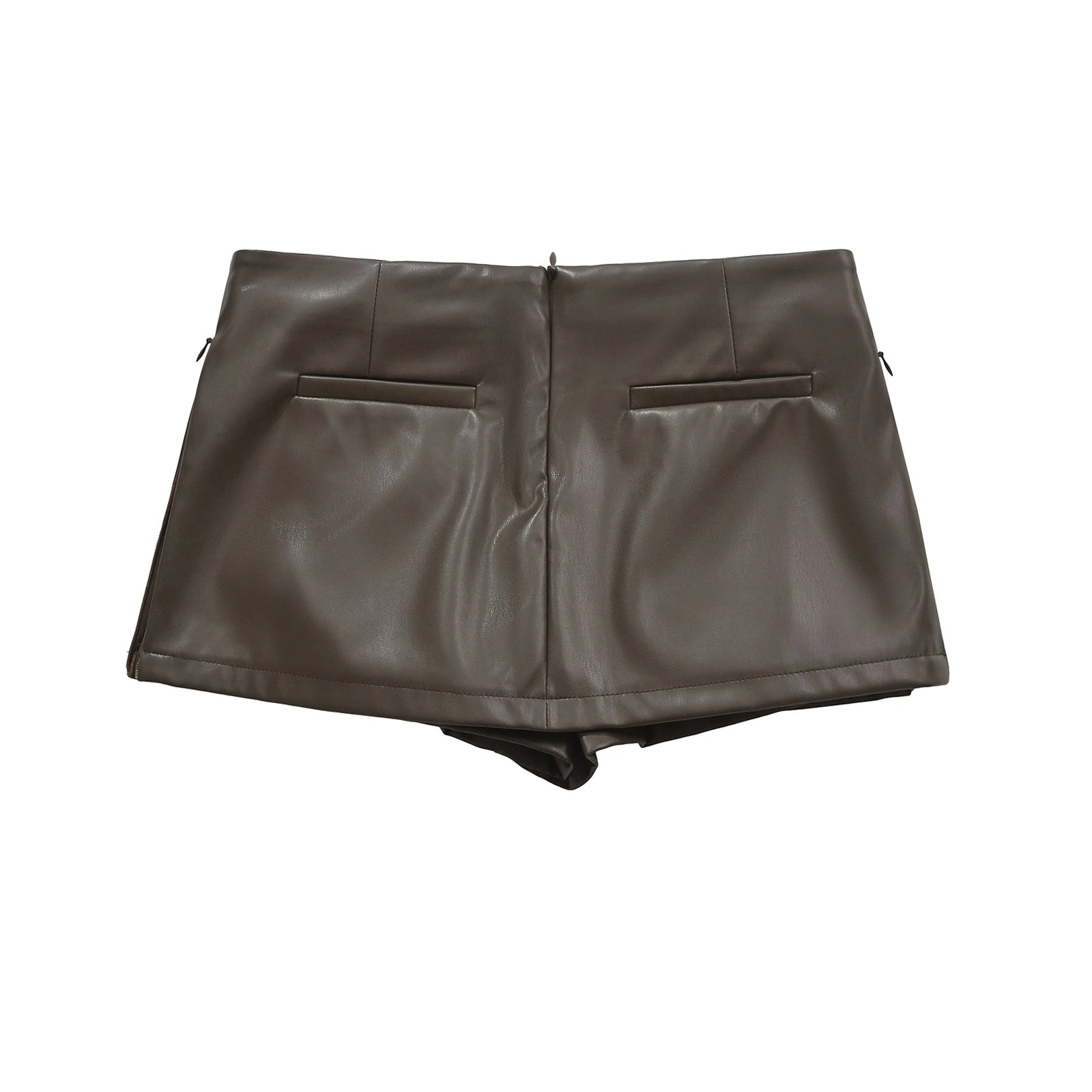 Mini saias pretas elegantes moda coreana saias de couro falso para mulher saias de cintura baixa saia de couro dividido com shorts marrom